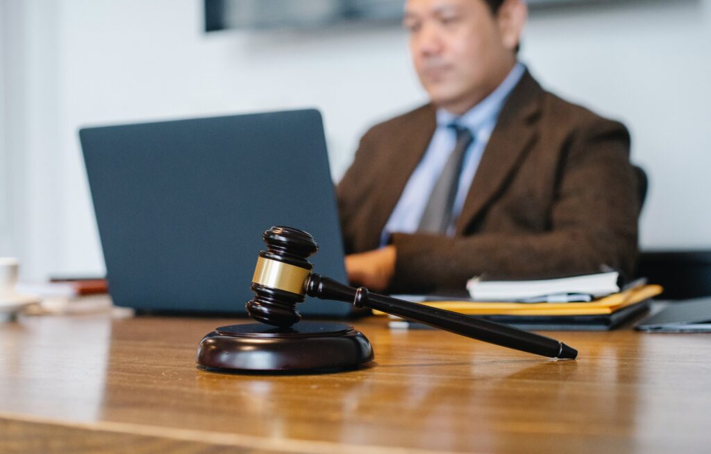 Lawyer works with a laptop