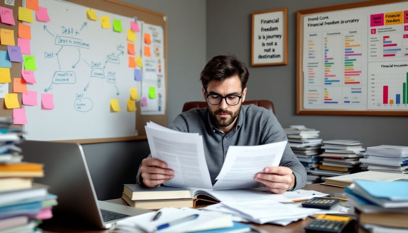 A person reviewing alternatives to Chapter 7 bankruptcy, looking at various financial documents.