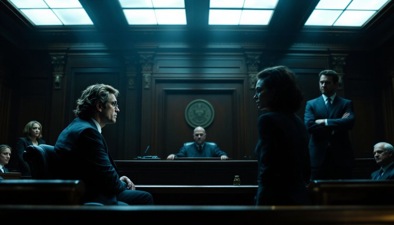 A courtroom scene where a bankruptcy case is being discussed involving judgments.