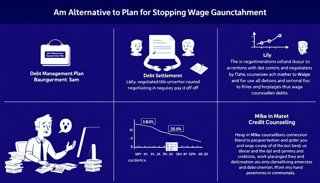 An illustration depicting alternatives to bankruptcy for stopping wage garnishment.