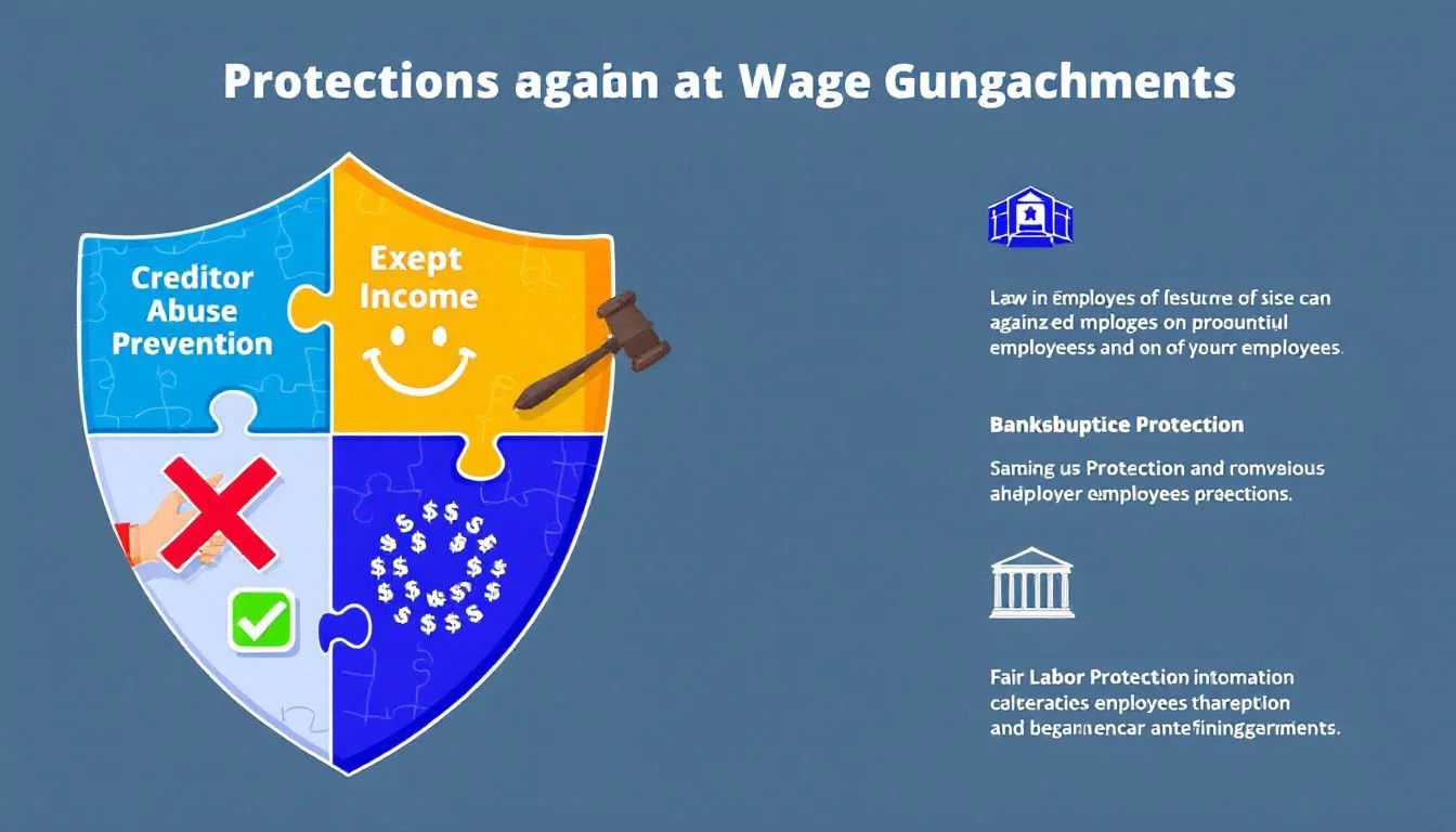 Legal protections against wage garnishment depicted in an illustration.