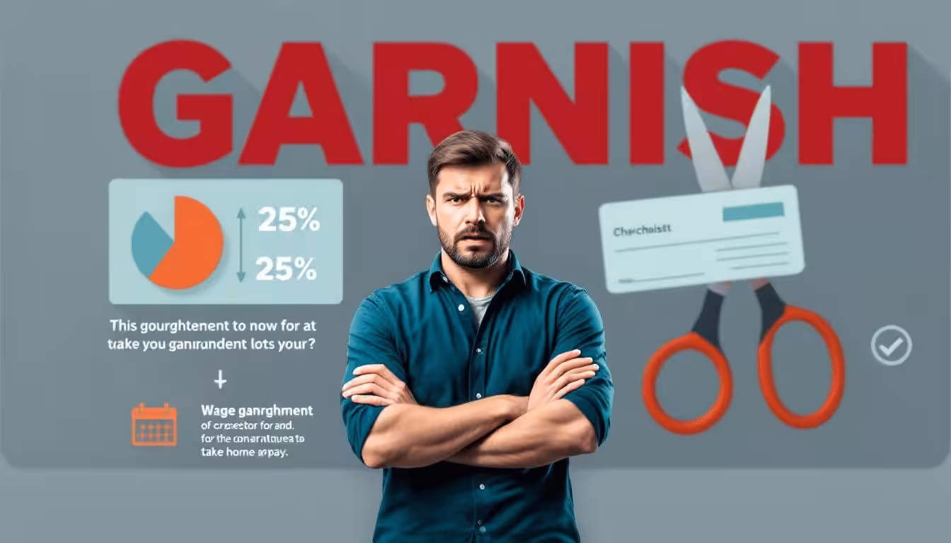 Consequences of wage garnishment illustrated with a worried individual.