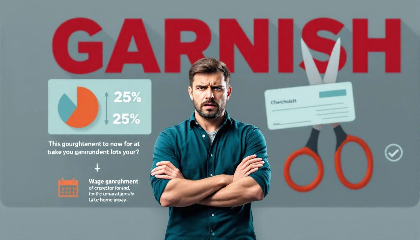 Consequences of wage garnishment illustrated with a worried individual.