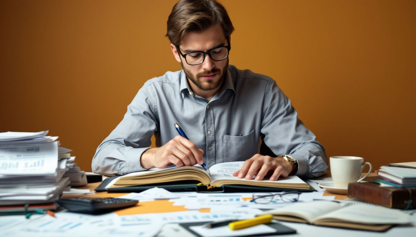 An individual reviewing financial documents to assess their financial situation.