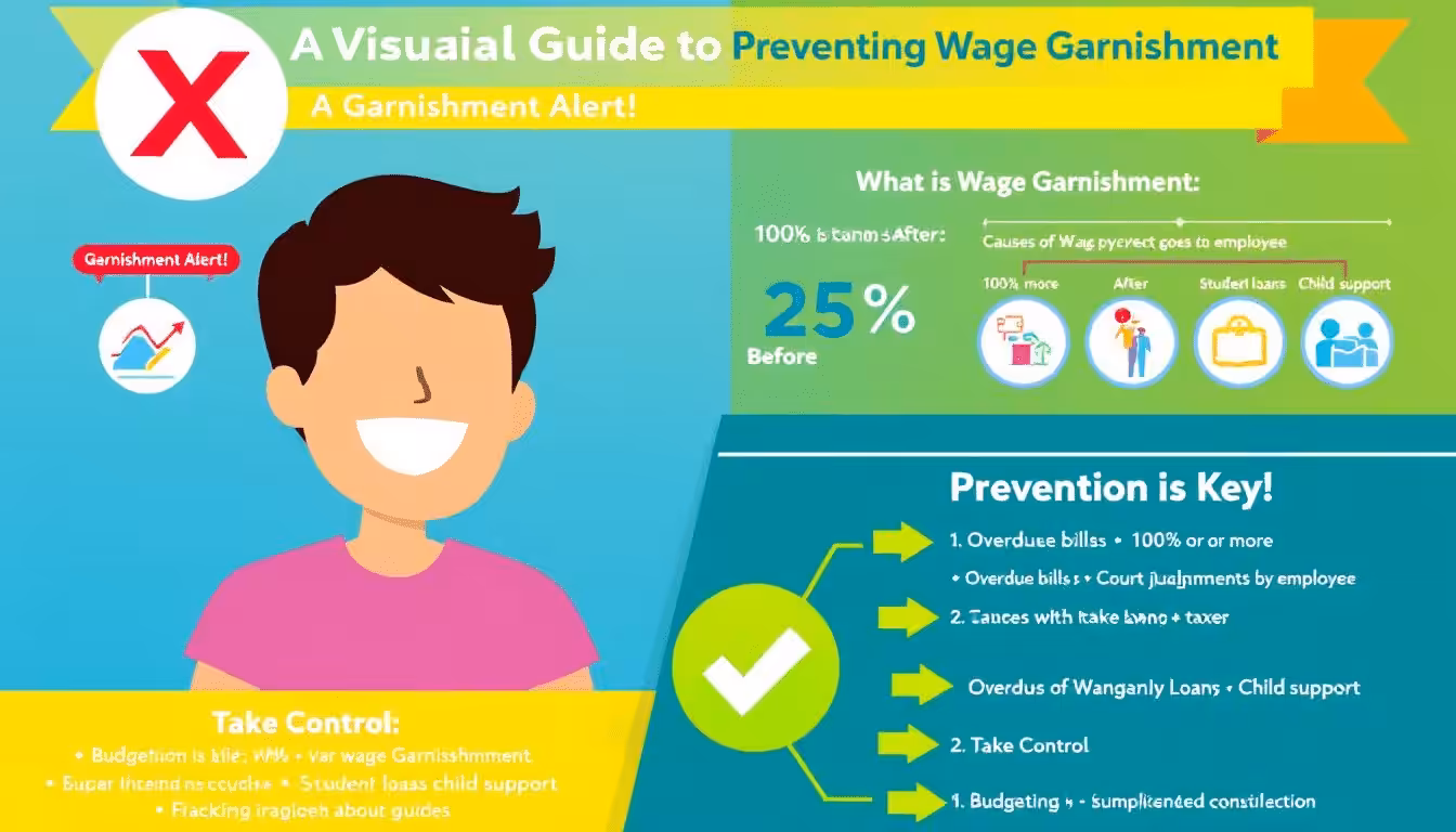 Tips for preventing wage garnishment displayed visually.