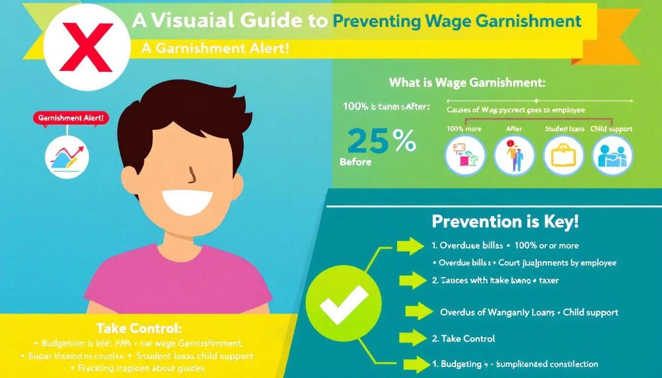 Tips for preventing wage garnishment displayed visually.