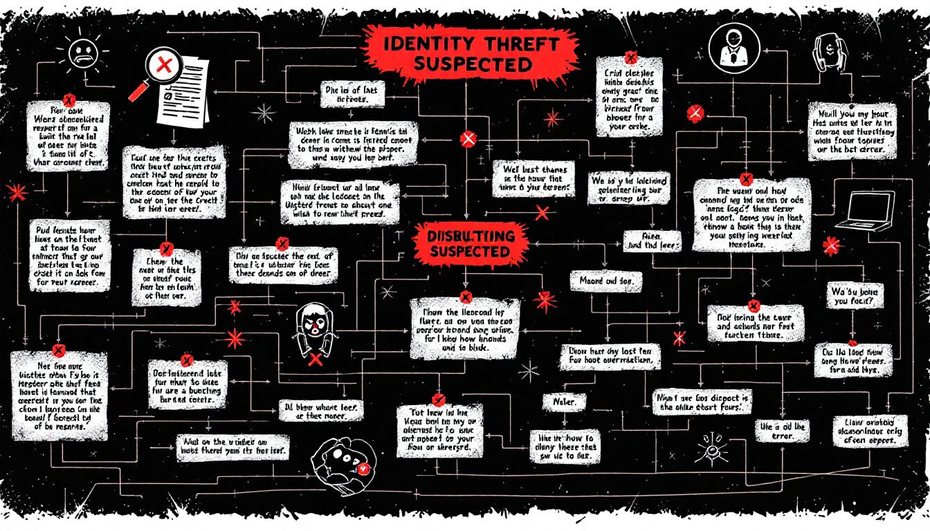 A flowchart illustrating the steps to dispute identity theft errors on a credit report.