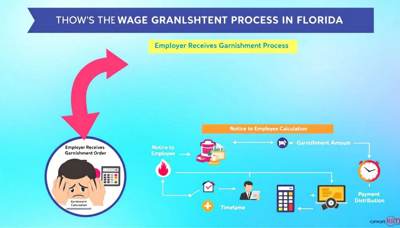 An illustration representing wage garnishment processes in Florida.