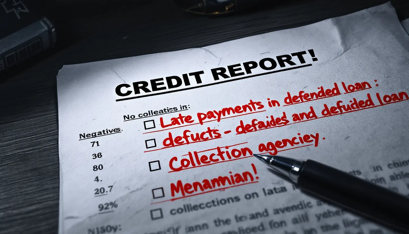 An illustration showing a credit report with incorrect negative items highlighted.