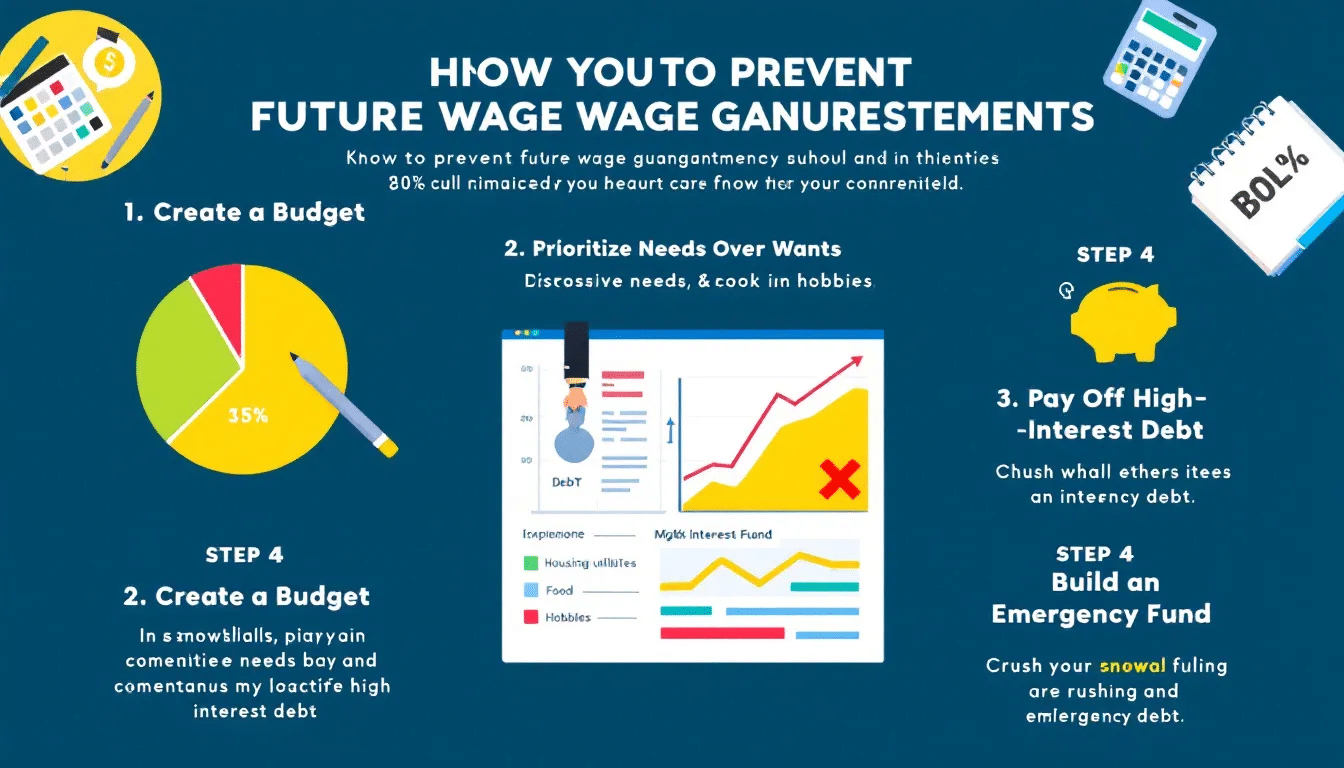 A visual guide on preventing future wage garnishments and maintaining financial stability.
