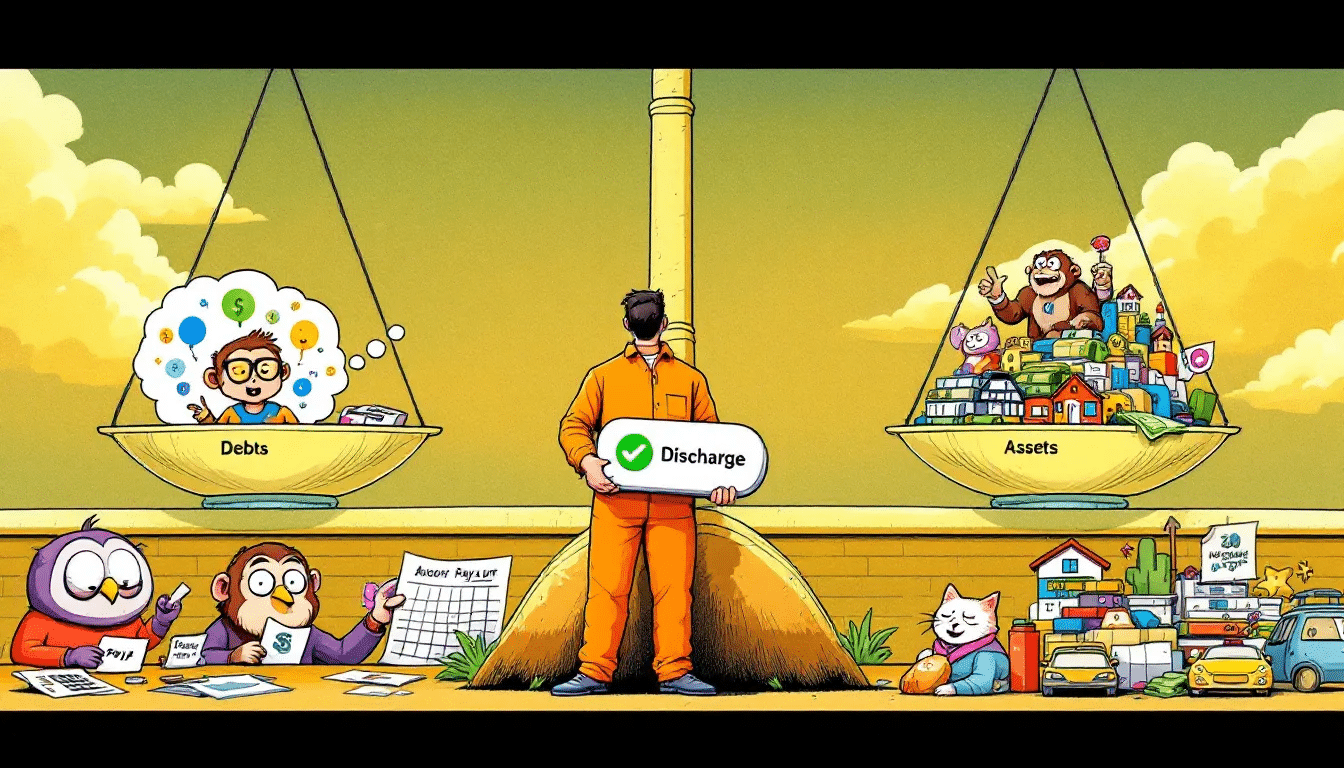 An illustration representing the concept of bankruptcy discharge.