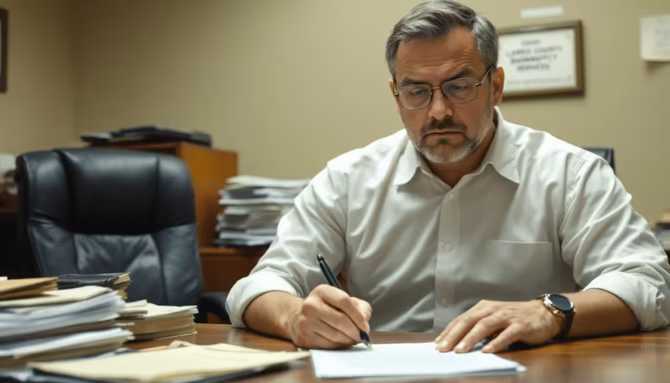 A person filing bankruptcy paperwork at a local Largo office.