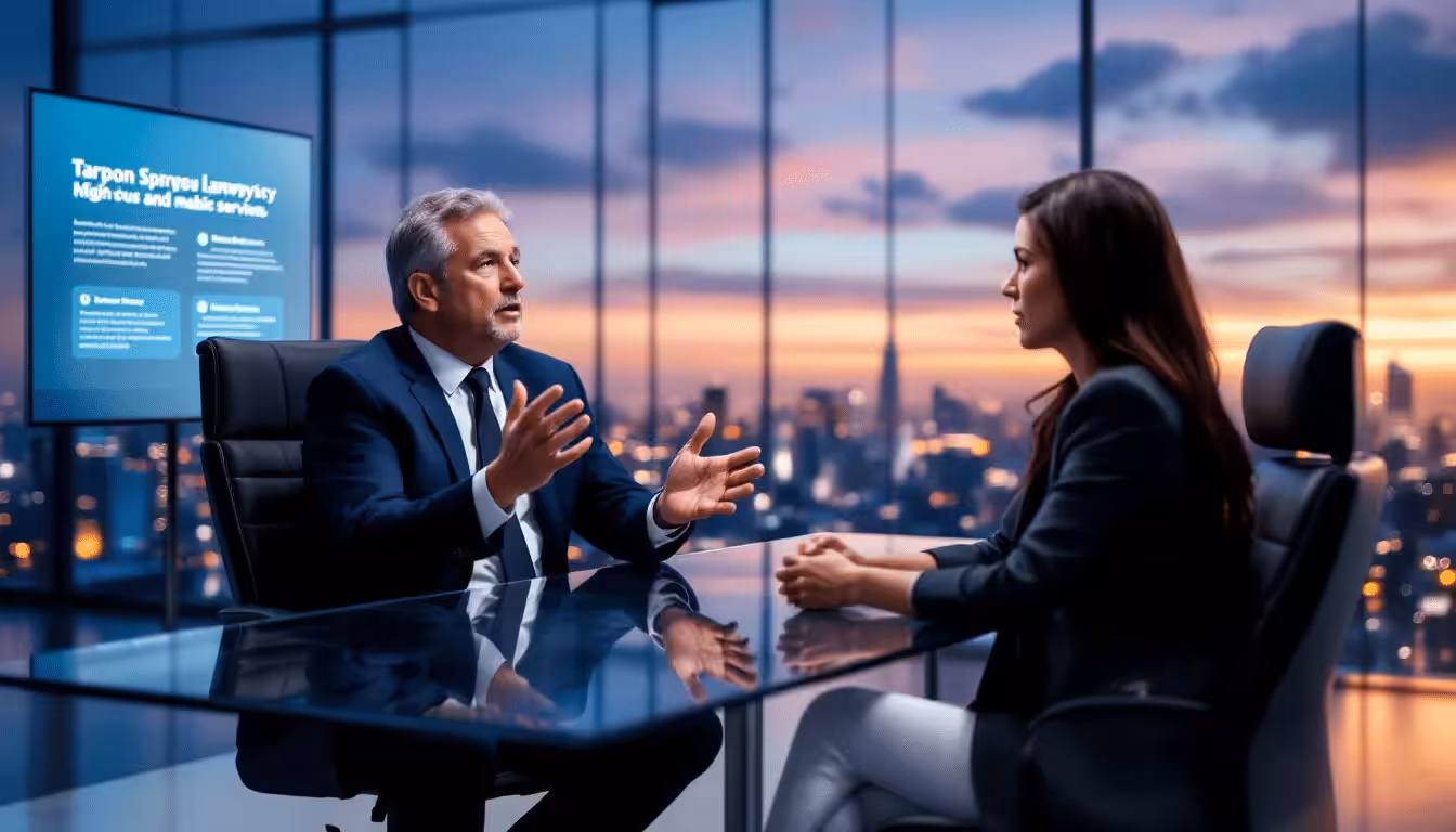 A professional setting showcasing a Tarpon Springs bankruptcy lawyer discussing with a client.