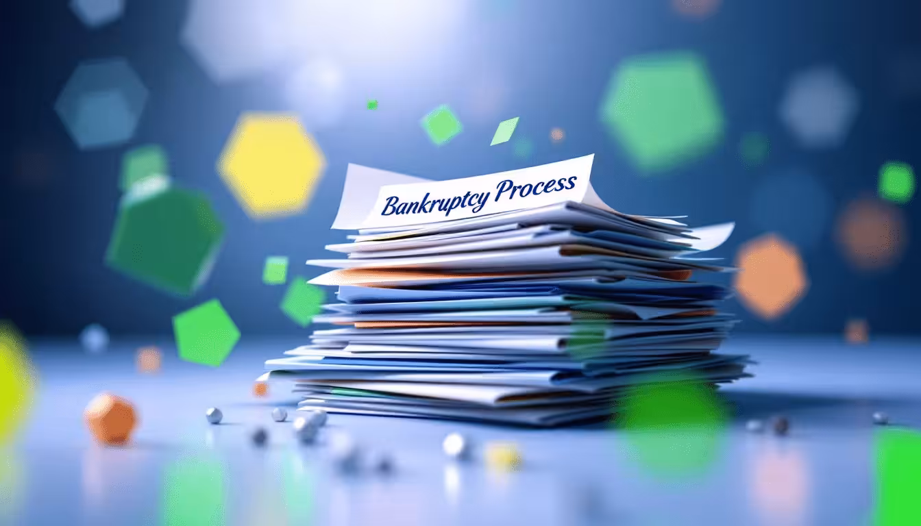 A visual representation of the bankruptcy process, featuring a blurred image of legal documents.