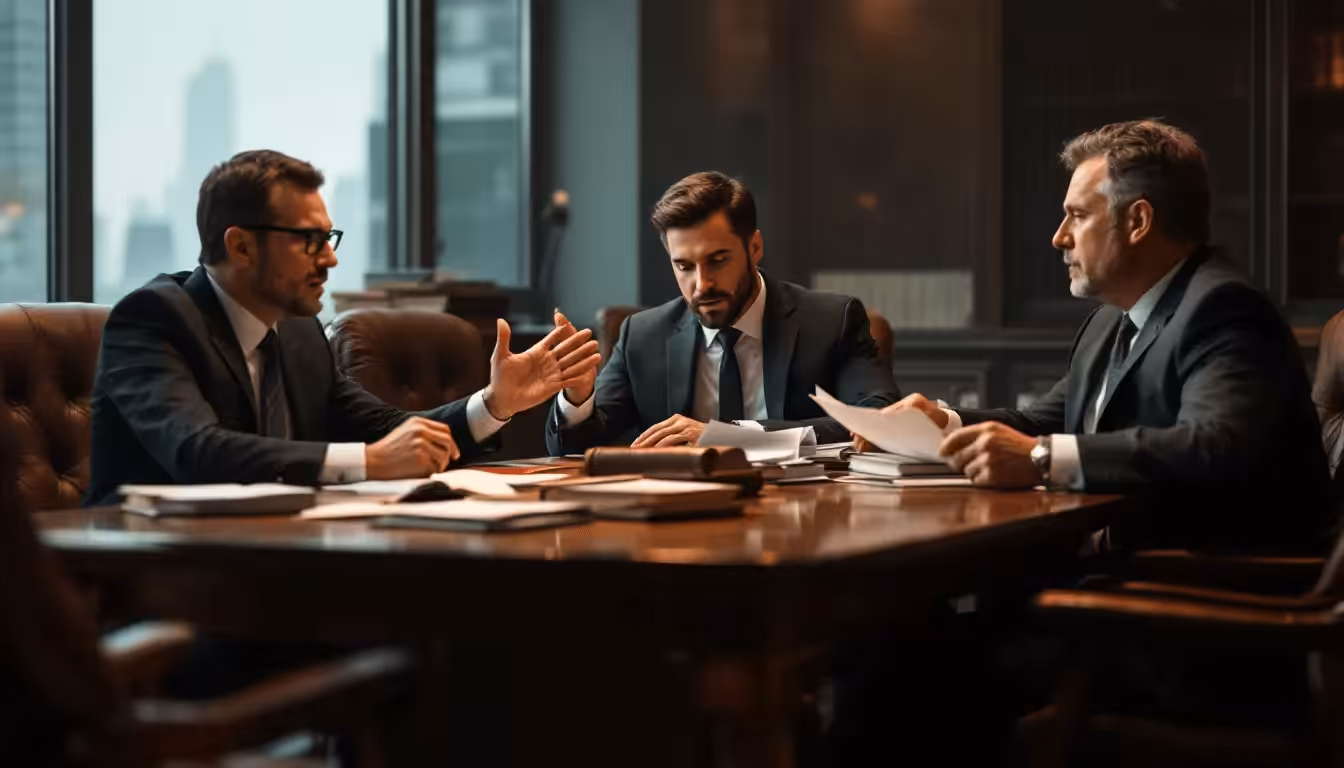 A group of legal professionals discussing strategies for bankruptcy cases.