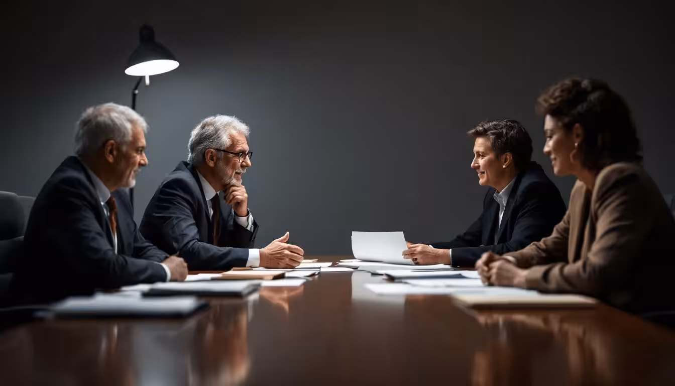 A group of experienced bankruptcy attorneys discussing legal strategies.