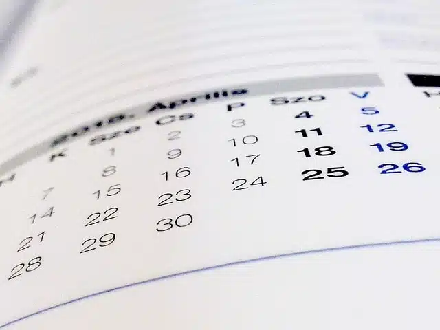 Calendar reflecting the time it can take to go through a case.