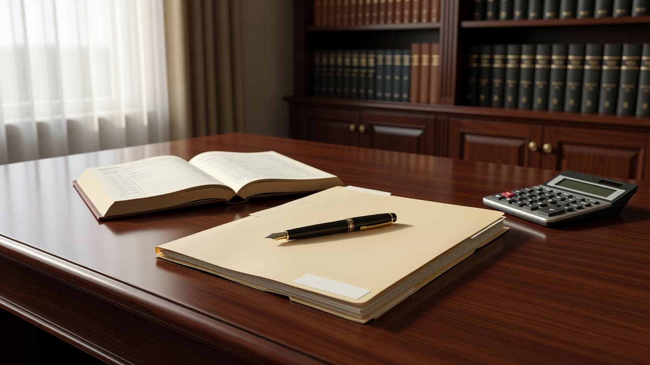 An open legal folder and pen on a Clearwater debt-defense attorney's desk in soft daylight.